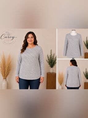 Catherines Gray Marled Asymmetrical Tunic Top XL 1X 100% Cotton